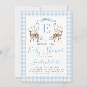 Preppy Southern Blue Boy Deer Hunter Baby Shower Invitation