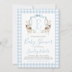 Preppy Southern Blue Boy Deer Hunter Baby Shower Invitation