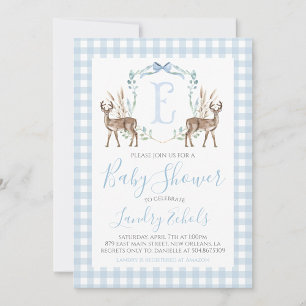 Preppy Southern Blue Boy Deer Hunter Baby Shower Invitation