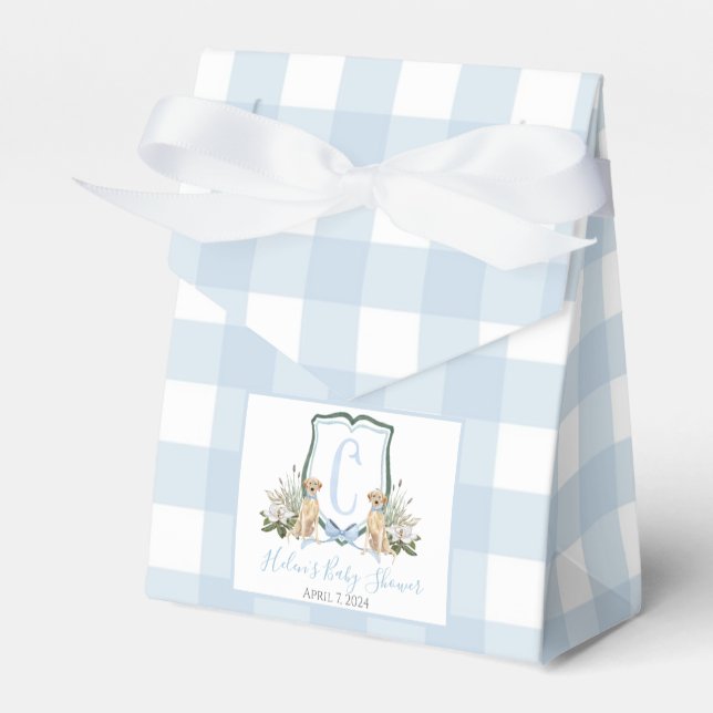 Preppy Southern Blue Boy Dog Baby Shower Favour Box (Front Side)
