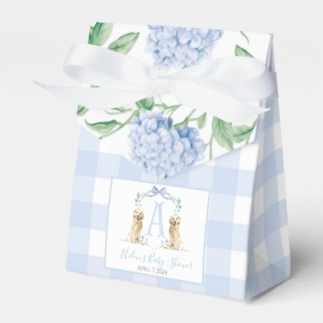 Preppy Southern Blue Boy Dog Baby Shower Favour Box (Front Side)