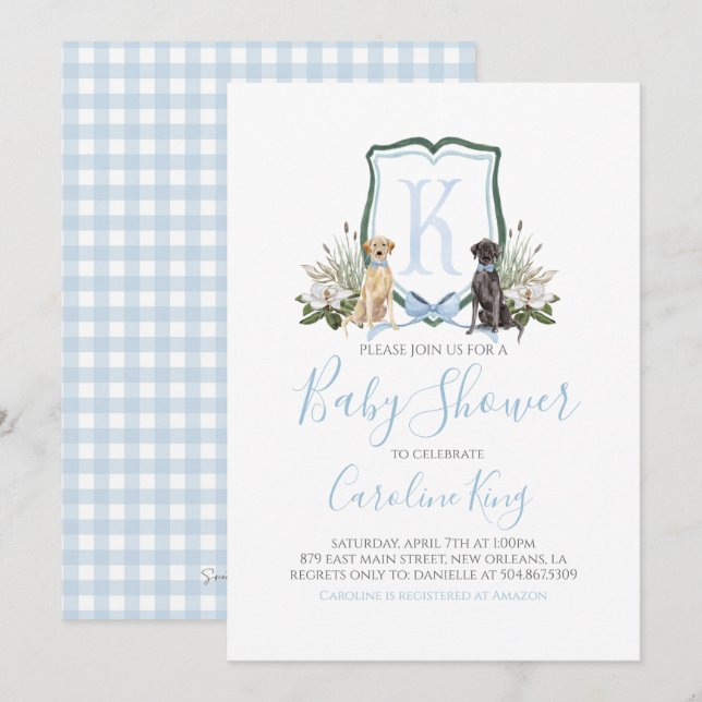 Preppy Southern Blue Boy Dog Baby Shower Invitatio Invitation (Front/Back)