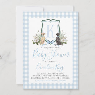 Preppy Southern Blue Boy Dog Baby Shower Invitation