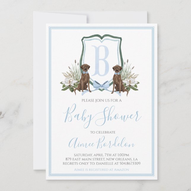 Preppy Southern Blue Boy Dog Baby Shower Invitation (Front)