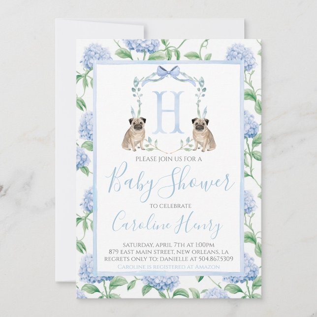 Preppy Southern Blue Boy Dog Baby Shower Invitation (Creator Uploaded)