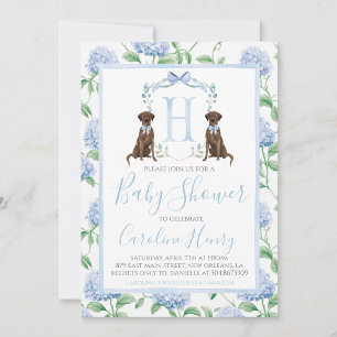 Preppy Southern Blue Boy Dog Baby Shower Invitation
