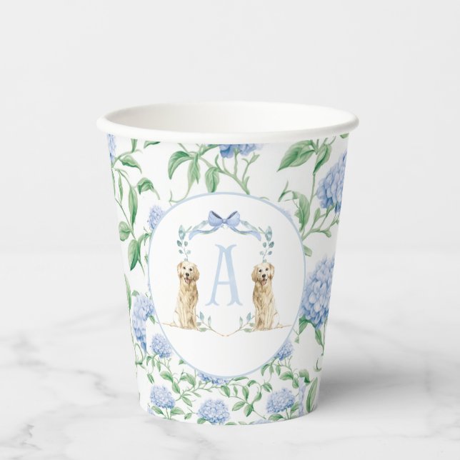 Preppy Southern Blue Boy Dog Baby Shower Paper Cups (Front)