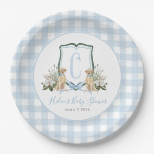 Preppy Southern Blue Boy Dog Baby Shower Paper Plate