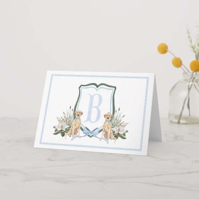 Preppy Southern Blue Boy Dog Baby Shower Thank You Card (Front)