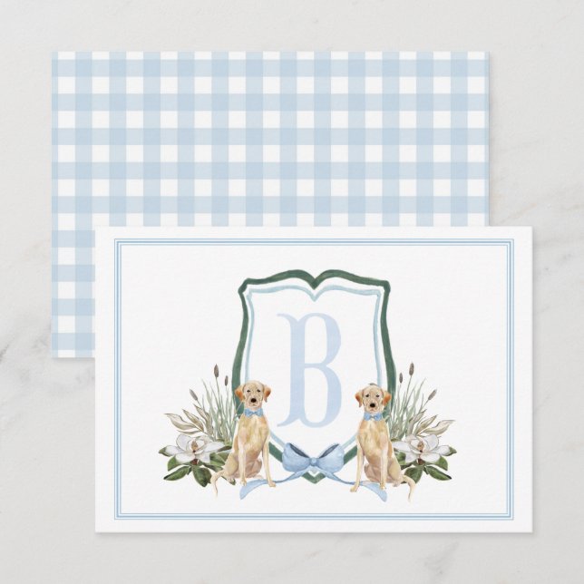 Preppy Southern Blue Boy Dog Baby Shower Thank You Card (Front/Back)