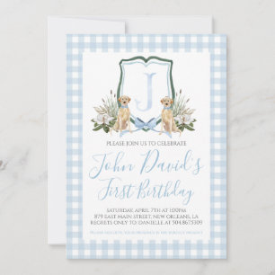 Preppy Southern Blue Boy Dog first Birthday Invitation