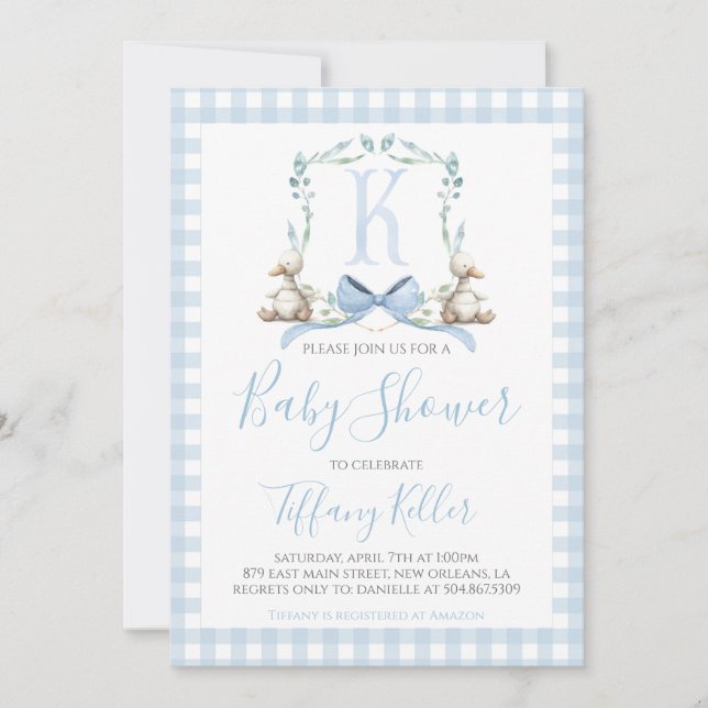Preppy Southern Blue Boy Duck Baby Shower Invitation (Front)