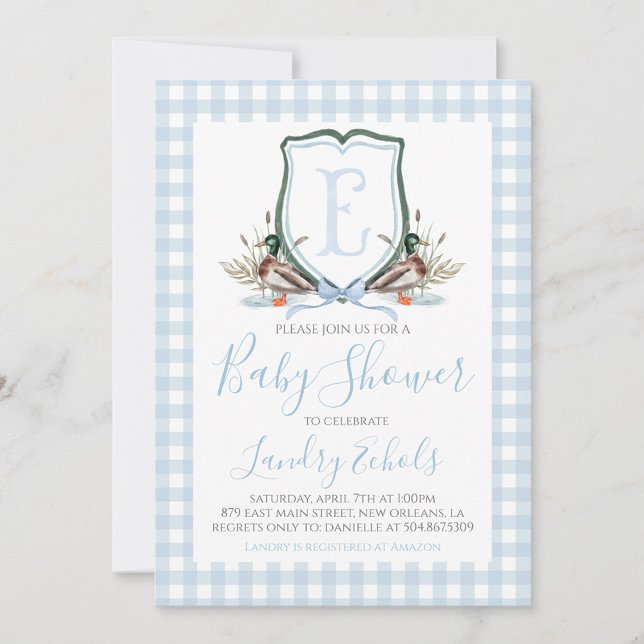 Preppy Southern Blue Boy Duck Baby Shower Invitation (Creator Uploaded)