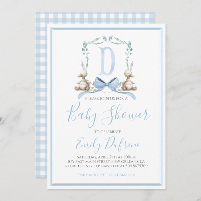 Preppy Southern Blue Boy Duck Baby Shower Invitation (Creator Uploaded)