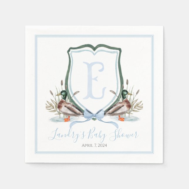 Preppy Southern Blue Boy Duck Baby Shower Napkin (Front)