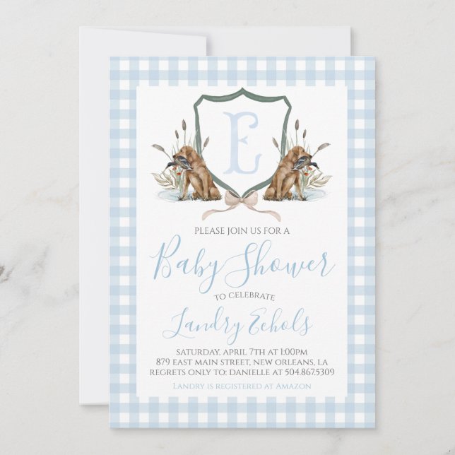 Preppy Southern Blue Boy Duck Dog Baby Shower Invitation (Front)