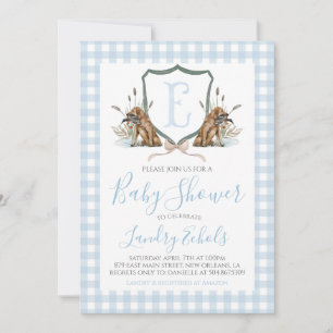Preppy Southern Blue Boy Duck Dog Baby Shower Invitation