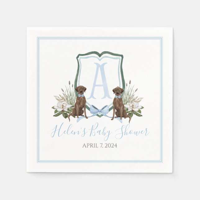 Preppy Southern Blue Boy Lab Baby Shower Napkins (Front)