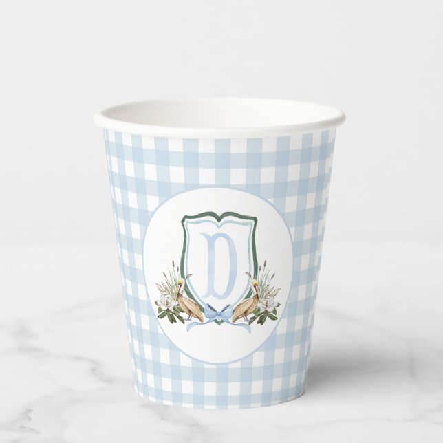 Preppy Southern Blue Boy Pelican Baby Shower Paper Cups (Front)