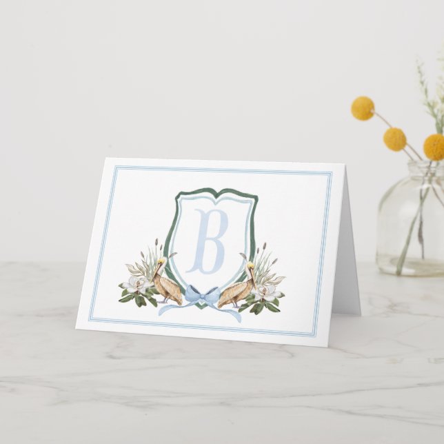 Preppy Southern Blue Boy Pelican Baby Shower Thank You Card (Front)