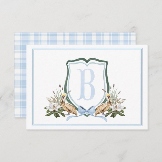 Preppy Southern Blue Boy Pelican Baby Shower Thank You Card (Front/Back)