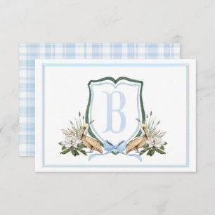 Preppy Southern Blue Boy Pelican Baby Shower Thank You Card