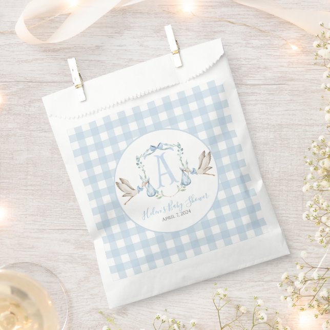 Preppy Southern Blue Boy Stork Baby Shower Favour Bags (Clipped)