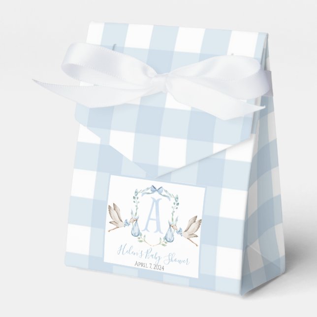 Preppy Southern Blue Boy Stork Baby Shower Favour Box (Front Side)