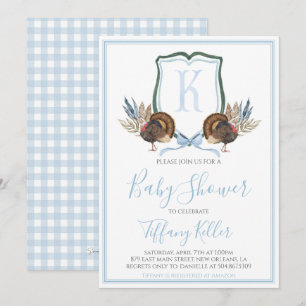 Preppy Southern Blue Boy Turkey Baby Shower Invitation