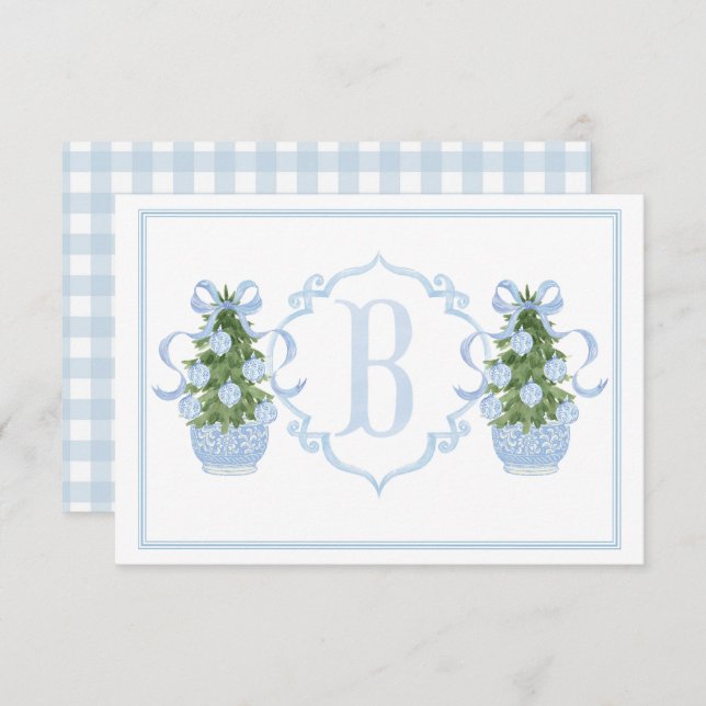 Preppy Southern Blue Chinoiserie Tree Baby Shower Thank You Card (Front/Back)