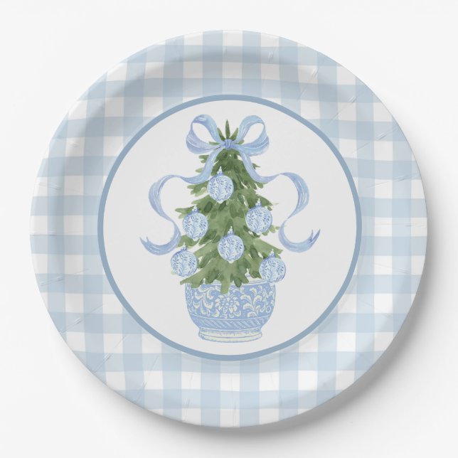 Preppy Southern Blue Christmas Baby Shower Paper Plate (Front)
