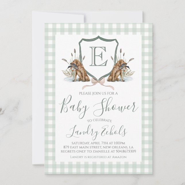Preppy Southern Boy Hunting Duck Dog Baby Shower Invitation (Front)