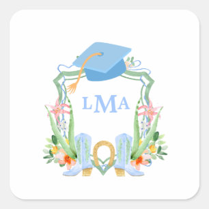 Preppy Southern Cowgirl Monogram Graduation Square Sticker