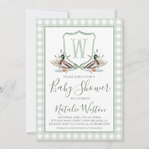 Preppy Southern Duck Sage Green Boy Baby Shower Invitation