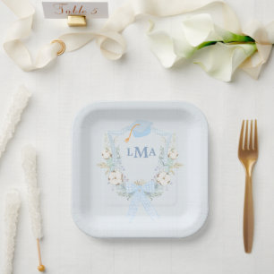 Preppy Southern Gingham Monogram Graduation Paper Plate