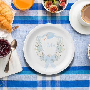 Preppy Southern Gingham Monogram Graduation Paper Plate