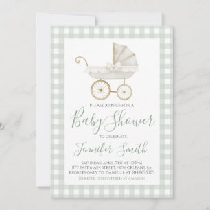 Preppy Southern Green Boy Carriage Baby Shower Invitation
