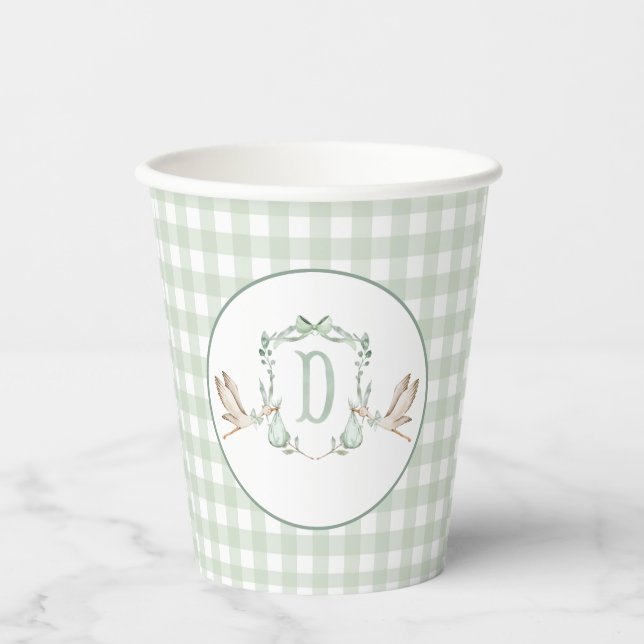 Preppy Southern Green Boy Stork Baby Shower Paper Cups (Front)