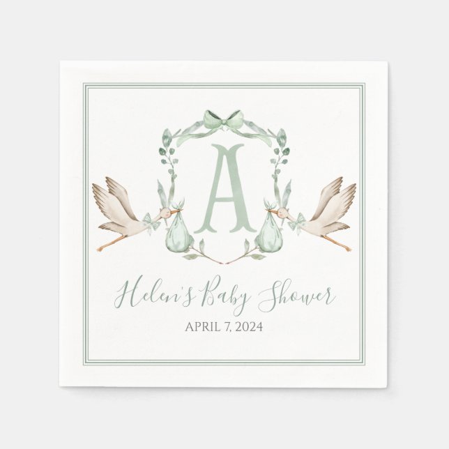 Preppy Southern Green Stork Baby Shower Napkin (Front)