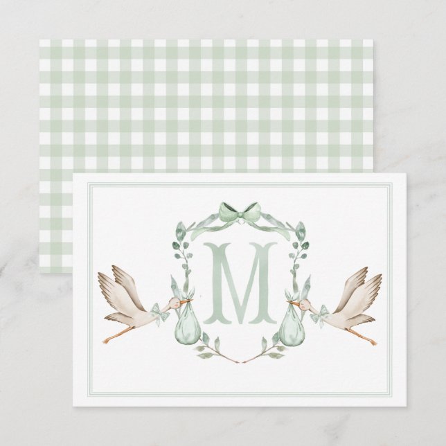 Preppy Southern Green Stork Thank You Card (Front/Back)
