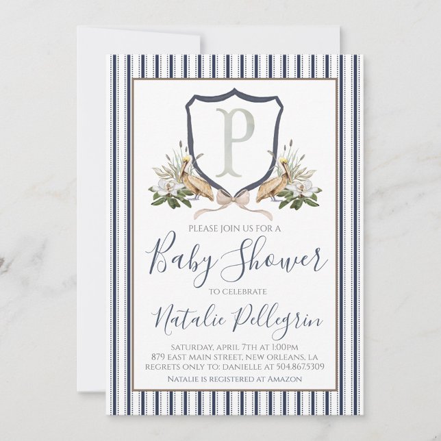 Preppy Southern Pelican Boy Baby Shower Invitation (Creator Uploaded)