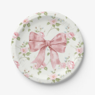 Preppy Southern Pink Bow Girl Baby Shower Paper Plate