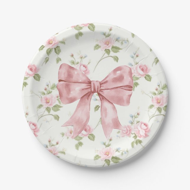 Preppy Southern Pink Bow Girl Baby Shower Paper Plate (Front)