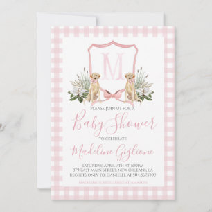 Preppy Southern Pink Dog Girl Baby Shower Invitation