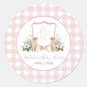Preppy Southern Pink Girl Dog Baby Shower Classic Round Sticker