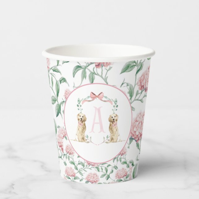 Preppy Southern Pink Girl Dog Baby Shower Paper Cups (Front)