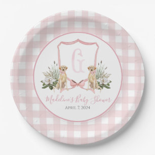 Preppy Southern Pink Girl Dog Baby Shower Paper Plate