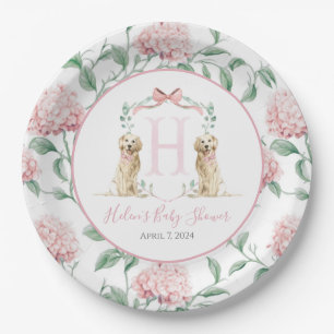 Preppy Southern Pink Girl Dog Baby Shower Paper Plate