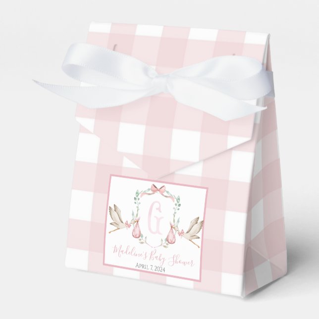 Preppy Southern Pink Girl Stork Baby Shower Favour Box (Front Side)