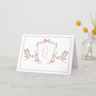 Preppy Southern Pink Girl Stork Thank You Card